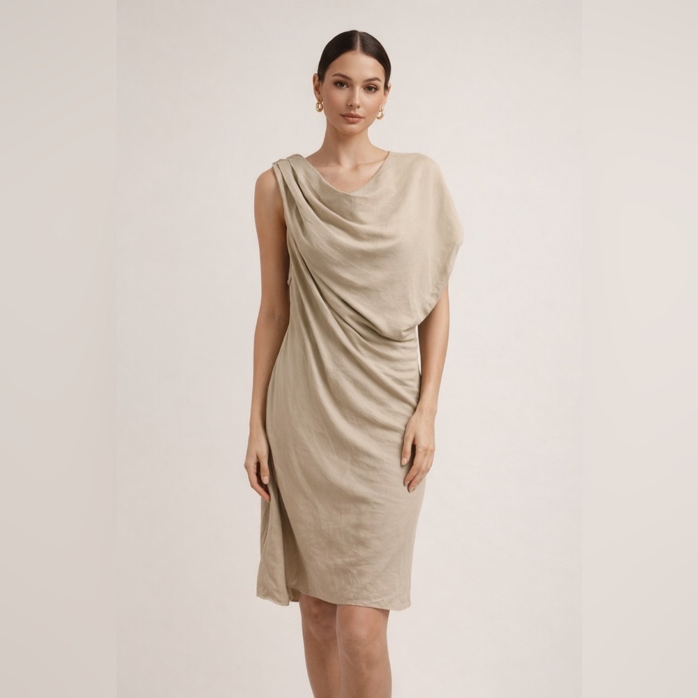 Helmut Lang Linen Asymmetrical Draped Dress size 6